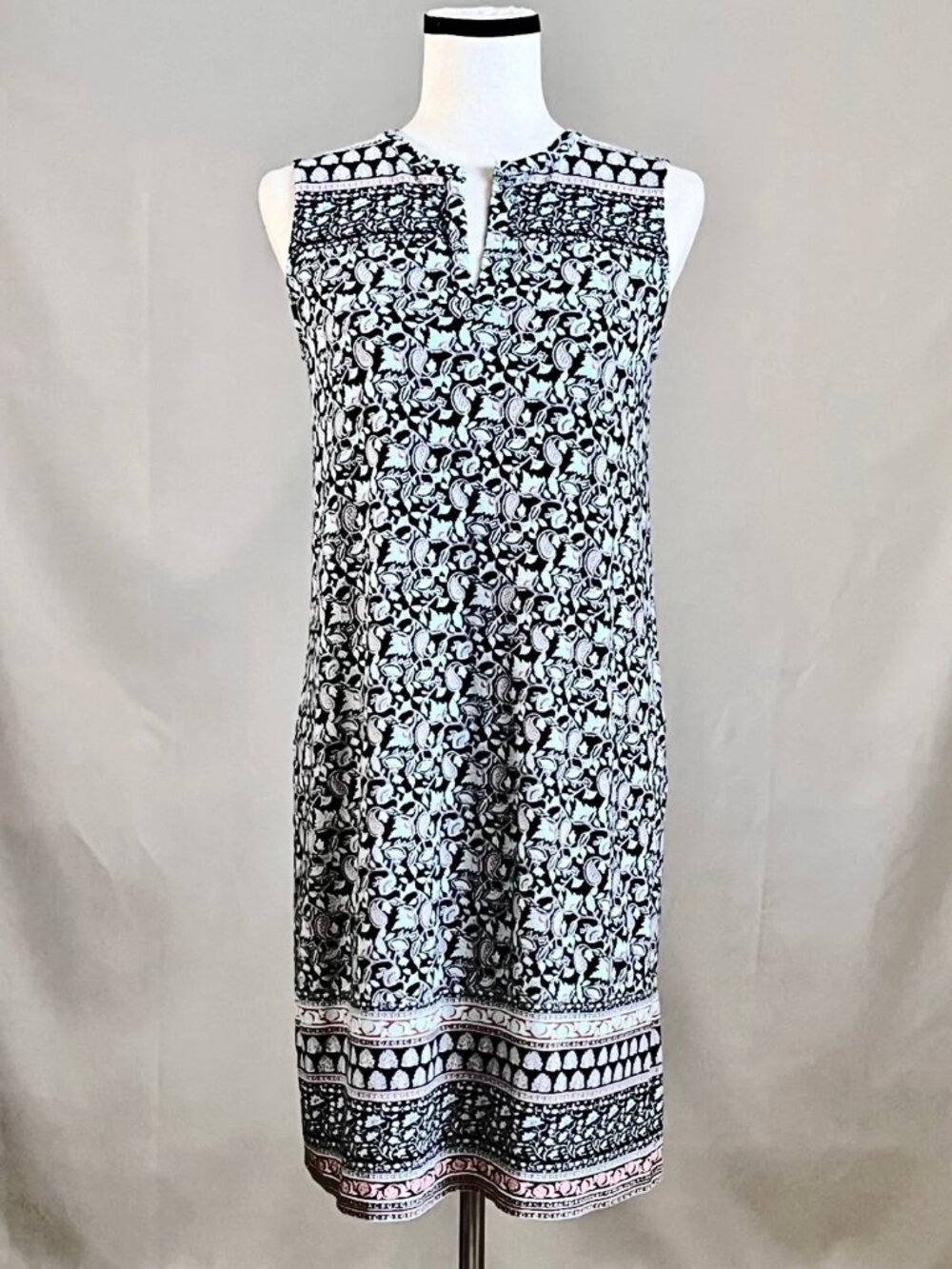 J. Jill - Wearever Ecovero P Shift Dress in Black & Light Blue Paisley - XS